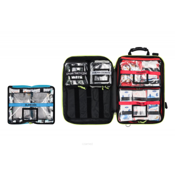 Zestaw Ratownictwa Medycznego R1 wg standardu 2021 w plecaku modułowym Blue MED. Z zintegrowanym reduktorem