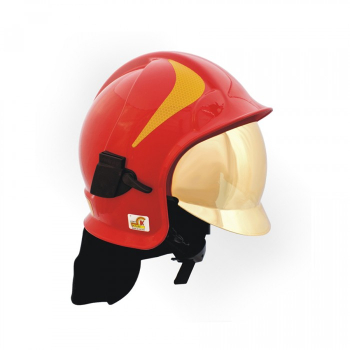 Hełm strażacki Calisia Vulcan CV102 czerwony MO z wizjerem metalizowanym i okularami