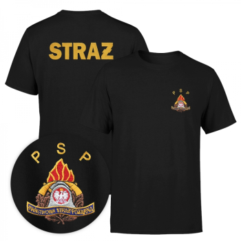 Koszulka T-shirt z wyhaftowanym logo PSP oraz napisem STRAŻ