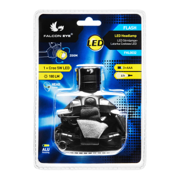 FLASH bateryjna latarka czołowa LED z funkcją focus,180 lm