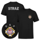 Koszulka strażacka z wyhaftowanym logo związku OSP oraz napisem STRAŻ - czarna