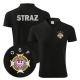 Koszulka strażacka polo z wyhaftowanym logo związku OSP oraz napisem STRAŻ - czarna